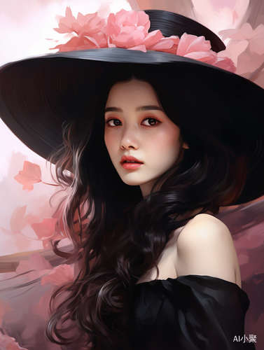 Chinese beautiful girl with a rose-colored hat