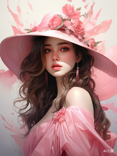 Exquisite Digital Painting of a Chinese Beauty in a Pink Hat