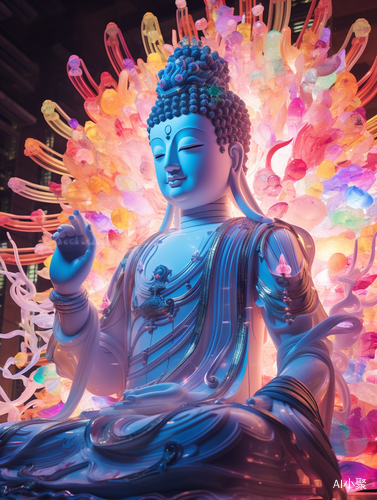 Colorful Light Sculpture of Avalokitesvara Bodhisattva