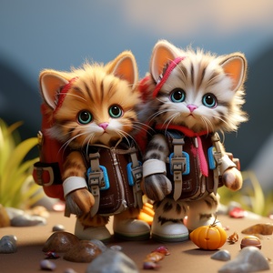 Cute Kittens Embark on Nostalgic Backpack Adventure