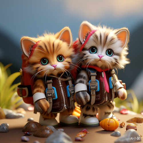 Cute Kittens Embark on Nostalgic Backpack Adventure