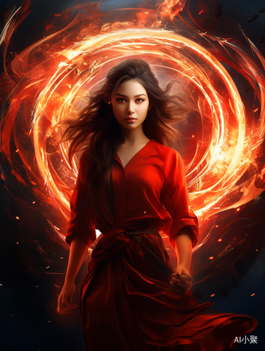 Asian-inspired Girl in Red with Strong Facial Expression