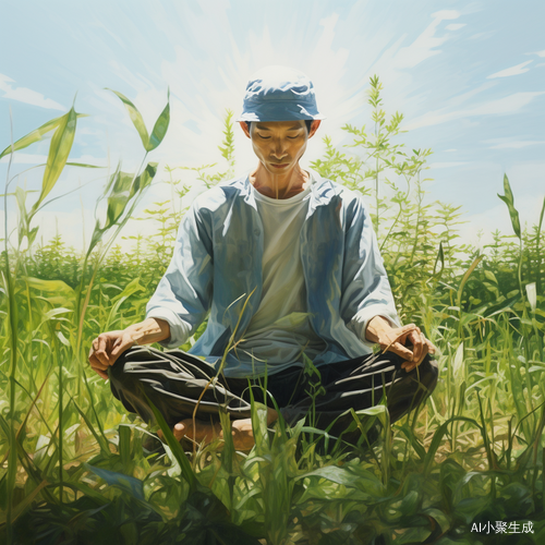 男人头上长着草的草地，蒙太奇风格