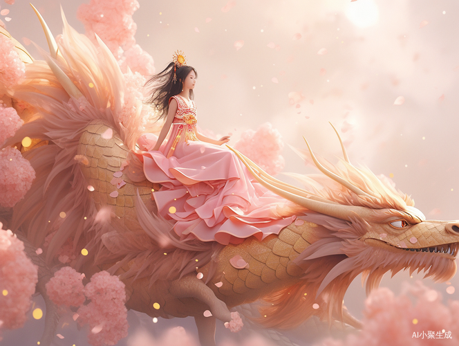 Surrealism: A Little Chinese Girl Riding on a Dragon