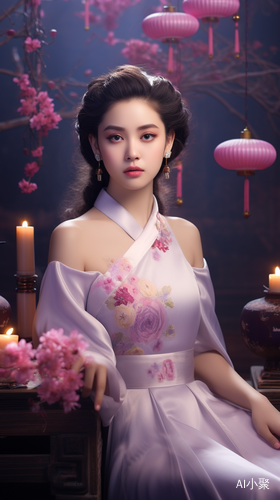 美少女绣旗袍，8K超高画质，灯光瑰丽