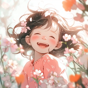 Smiling little girl surrounded by flowers