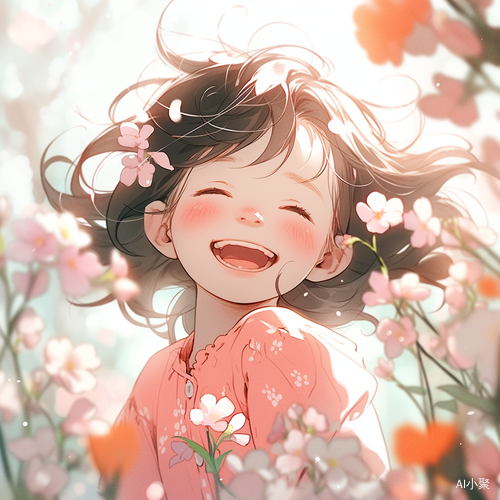 Smiling little girl surrounded by flowers