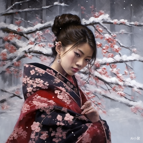 梅花雪中的美女图