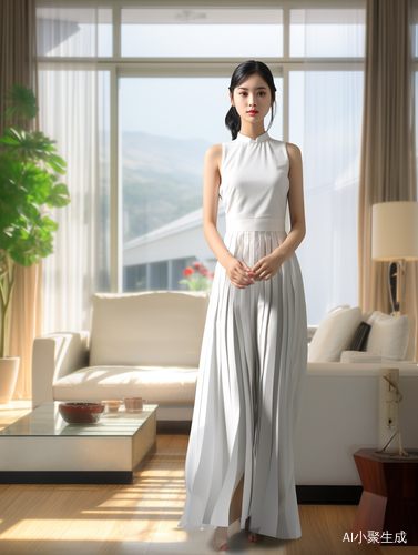 中国现代女子在明亮客厅中生气地举双手合十