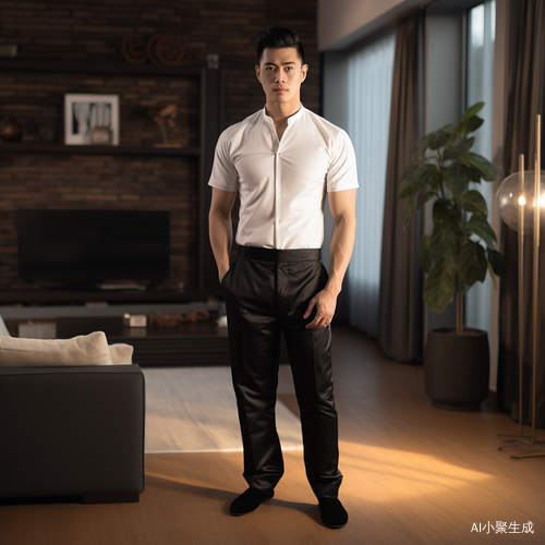 中国现代男子侧身站在客厅