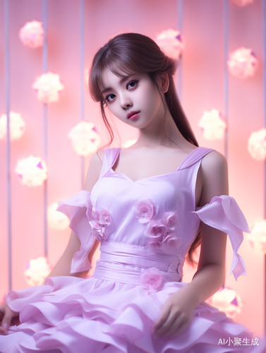 中国美少女的柠檬黄和淡粉色光