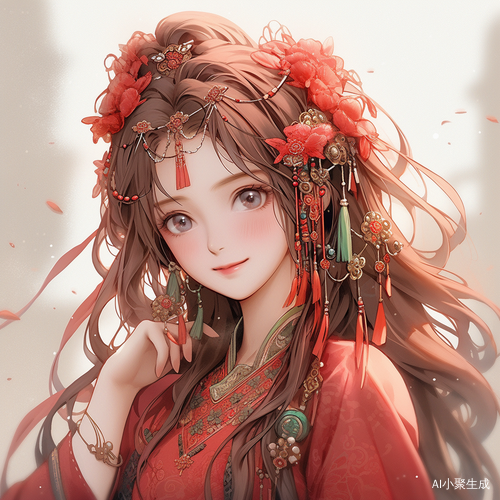 中国风红发长卷发动漫女孩