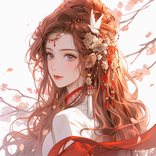 中国风红发美少女头饰