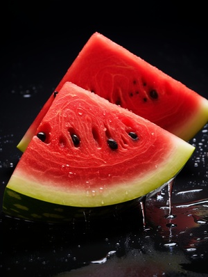 Advertising, red, watermelon,. , closed, up, half, red, watermelon,. , bright and juicy. Concentrate. , High, detail, Depth, outfield, black, tone, Clear, shot, 100mm, F 2.0, Natural, lighting, realistic, impressive, 8K, Ultra HD, Style, Original, 750, AR, 3:4, C, 50