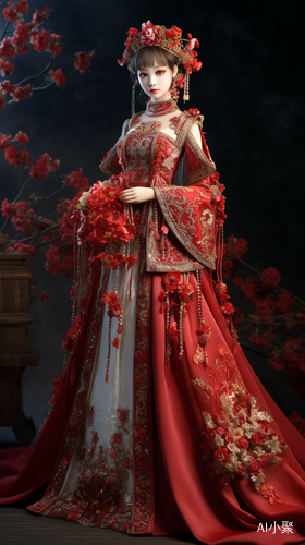 Exquisite Handmade Ancient Bridal Models with Red Xiuhe Costumes