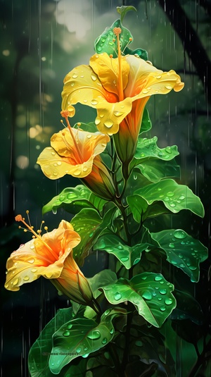 Colorful Glowing Trumpet Flower: A Realistic High-Definition Delight