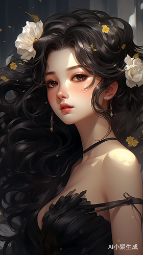 Close up of a stunning anime girl with a flower in her hair