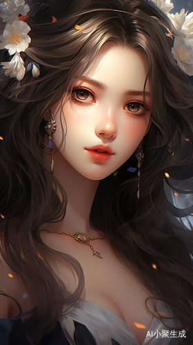 Close up of a stunning anime girl with a flower in her hair