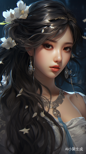 Close up of a stunning anime girl with a flower in her hair