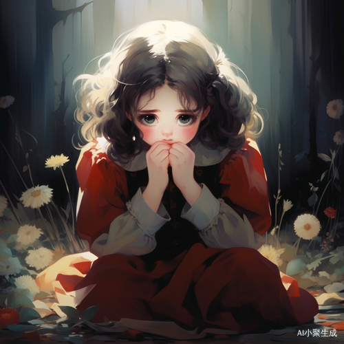 哭泣的小女孩跪地花裙子