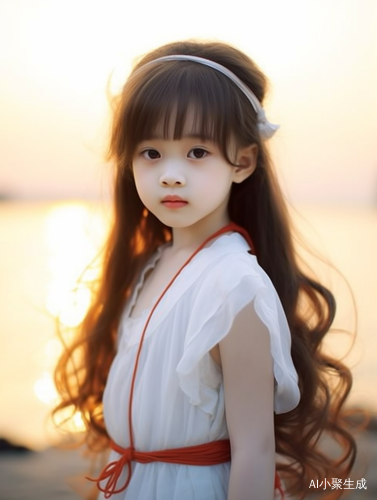 中国现代小女孩的精致连衣裙和披肩发卷