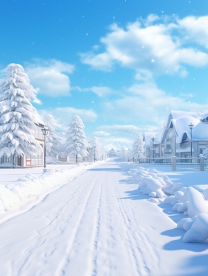 Beautiful Snow Scene in a City Covered with Heavy Snow