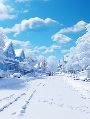 Beautiful Snow Scene in a City Covered with Heavy Snow