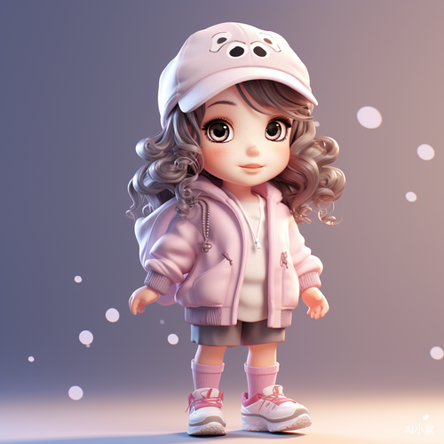 Adorable Little Girl with Trendy Features in Advanced 3D Rendering