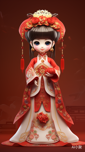 Smiling Red Xiuhe Costume Bride Doll