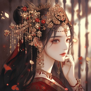 Ancient,beauty,,wedding,dress,,long,black,hair,,delicate,makeup,,exquisite,hair,accessories,,neck,ornaments,,ear,ornaments,,Fengguan,Xia,,wearing,luxurious,and,atmospheric,red,and,gold,pattern,Han,costume,,hazy,sense,,eyes,looking,at,the,camera,,surrounded,by,red,balloons,,emitting,atmosphere,around,the,body,light,,auditorium,background,,dreamlike,sense,,hazy,sense,,ancient,style,,perfect,composition,,fine,details,,movie,texture,,8k,,masterpiece,,quadratic,illustration.,s200,niji5