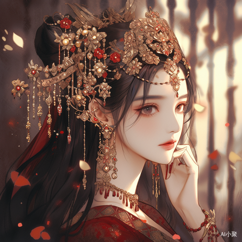 Ancient Beauty in Luxurious Han Costume with Delicate Makeup and Exquisite Accessories