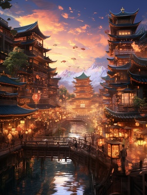 maulad New Year's Day, realistic style, realistic city scenes, Canon af35m, nightcore, Golden Age, Green, Pink and brown, Chinese style