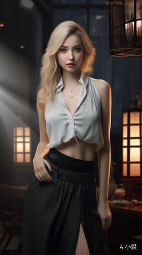 Photorealistic Blonde Asian Woman in Stylish Living Room