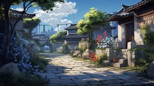 中国乡村的宁静花园街景