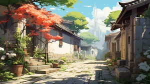 中国乡村的宁静花园街景