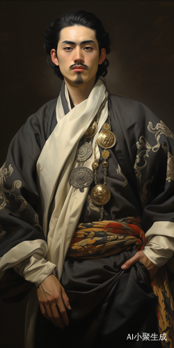 古风少年，戴武巾，身穿团花战袍，英俊魁梧