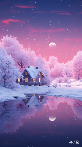 Dreamy Pink Frosty Night: a 32k UHD House in Winter