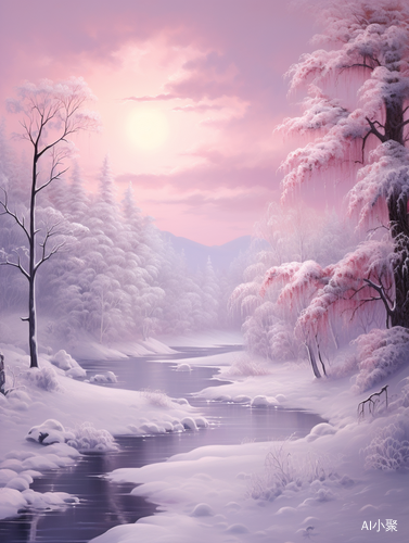 Romanticized Country Life: Pink Snow Scene Wallpaper HD