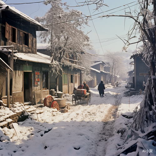 80年代农村，银装素裹的寒冬景象