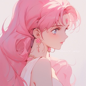 1girl,精致妆容，化妆的脸 artist_name,, earrings, hoop_earrings, jewelry, long_hair, looking_at_viewer, makeup, medium, pink_hair, sleeveless, solo, upper_body, wavy_hair，卡通人物