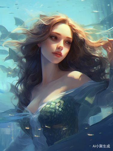 A Beautiful Mermaid in the Blue Sea