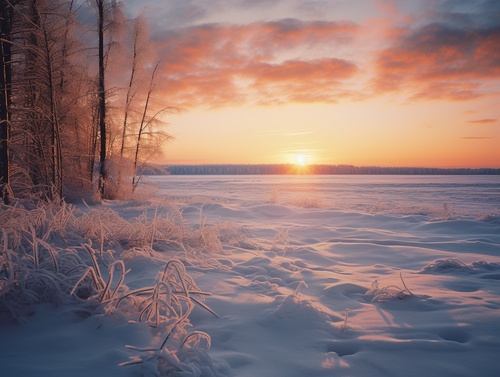 夕阳下的雪后参荷