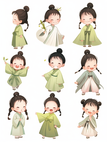 Chinese Animation: Smiling Little Girl in Tang Dynasty Costume