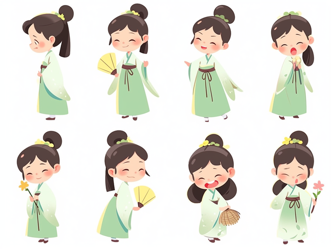 Chinese Animation: Smiling Little Girl in Tang Dynasty Costume