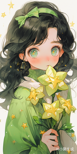Beautiful Cartoon Girl in Delicate Flowers Style