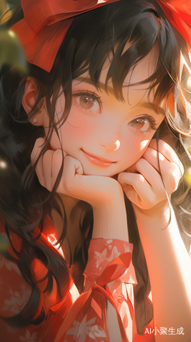 Semi-Realistic Style Girl with Red Bow in a Warm Atmosphere