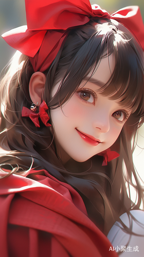 Semi-Realistic Style Girl with Red Bow in a Warm Atmosphere