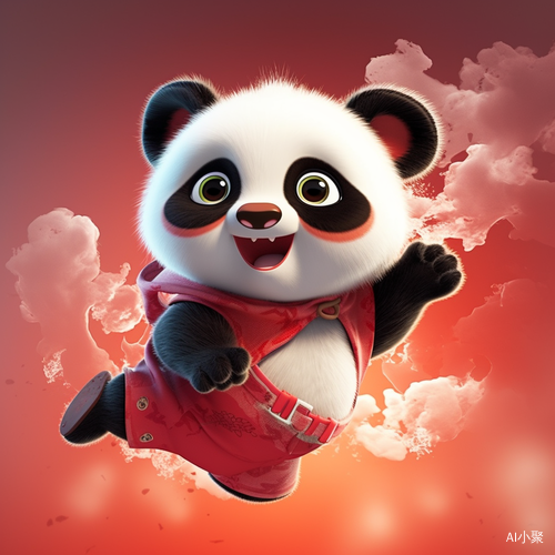 Super Cute Panda Jumping in 3D Rendered Background