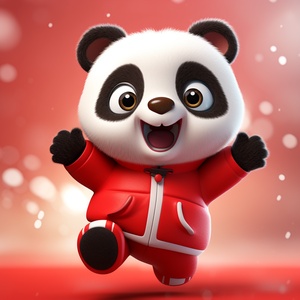 Super Cute Panda Jumping in 3D Rendered Background