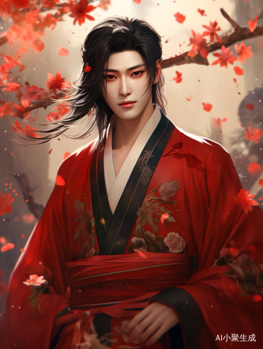 Chinese Ancient Style Handsome Man in Red Wedding Clothes